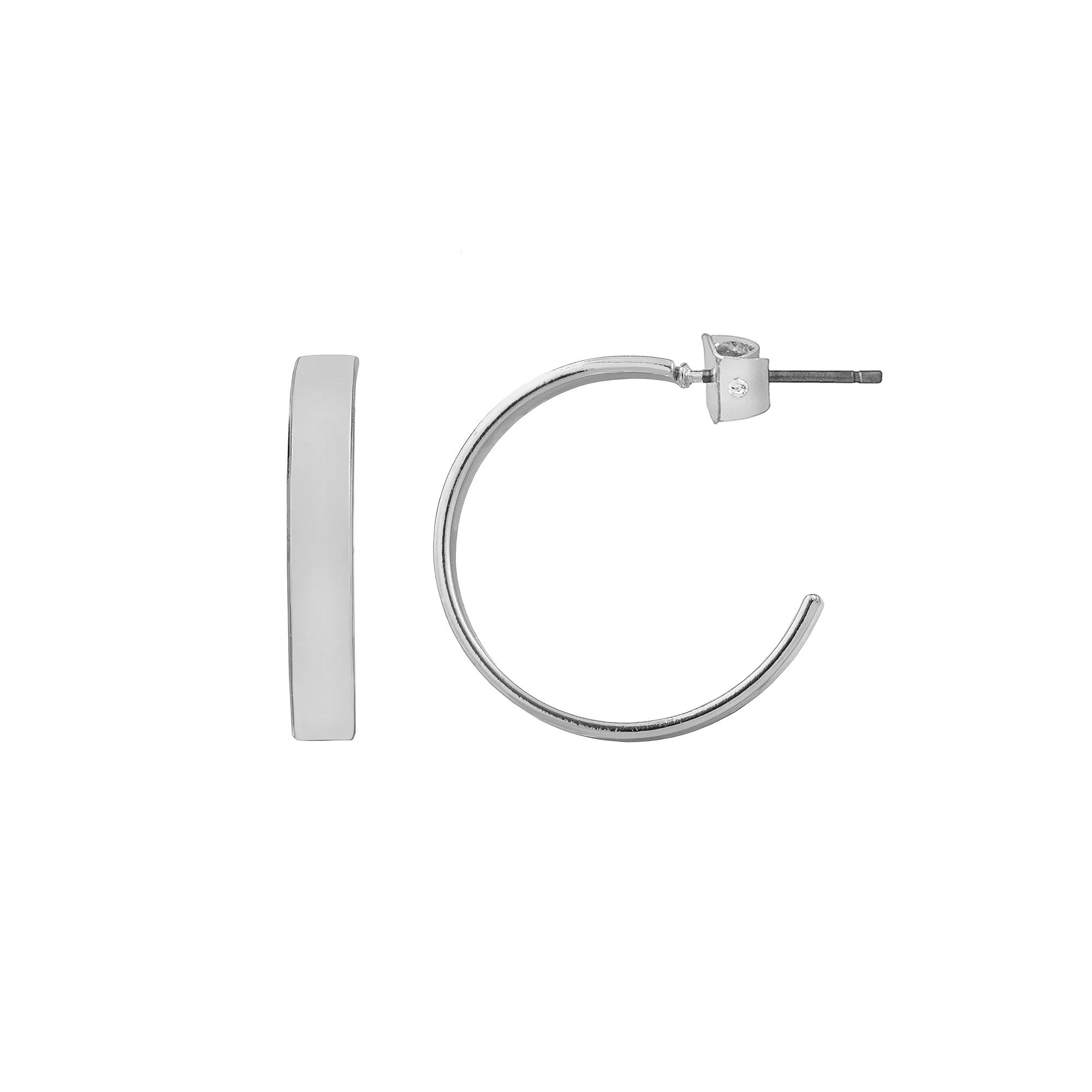 LC Lauren Conrad Silver Tone Flat C-Hoop Earrings, Women's Product Image