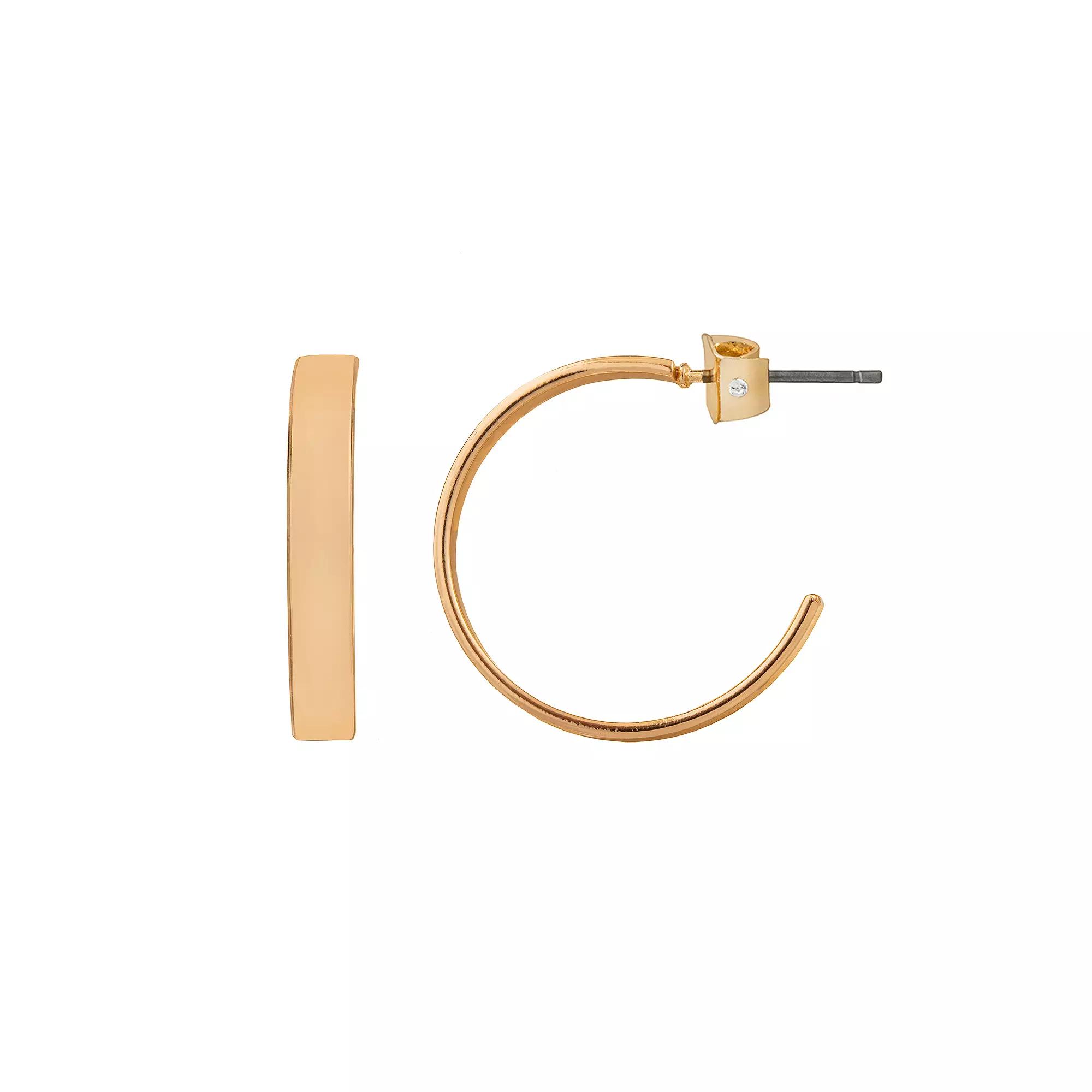 LC Lauren Conrad Silver Tone Flat C-Hoop Earrings, Women's Product Image