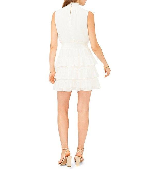 1. STATE Smocked Mock Neck Sleeveless Ruffle Tiered Mini Dress Product Image