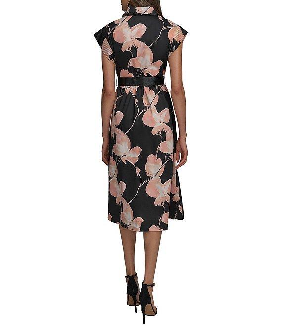 Donna Karan Floral Cap Sleeve Belted Midi Shirt Dress Product Image