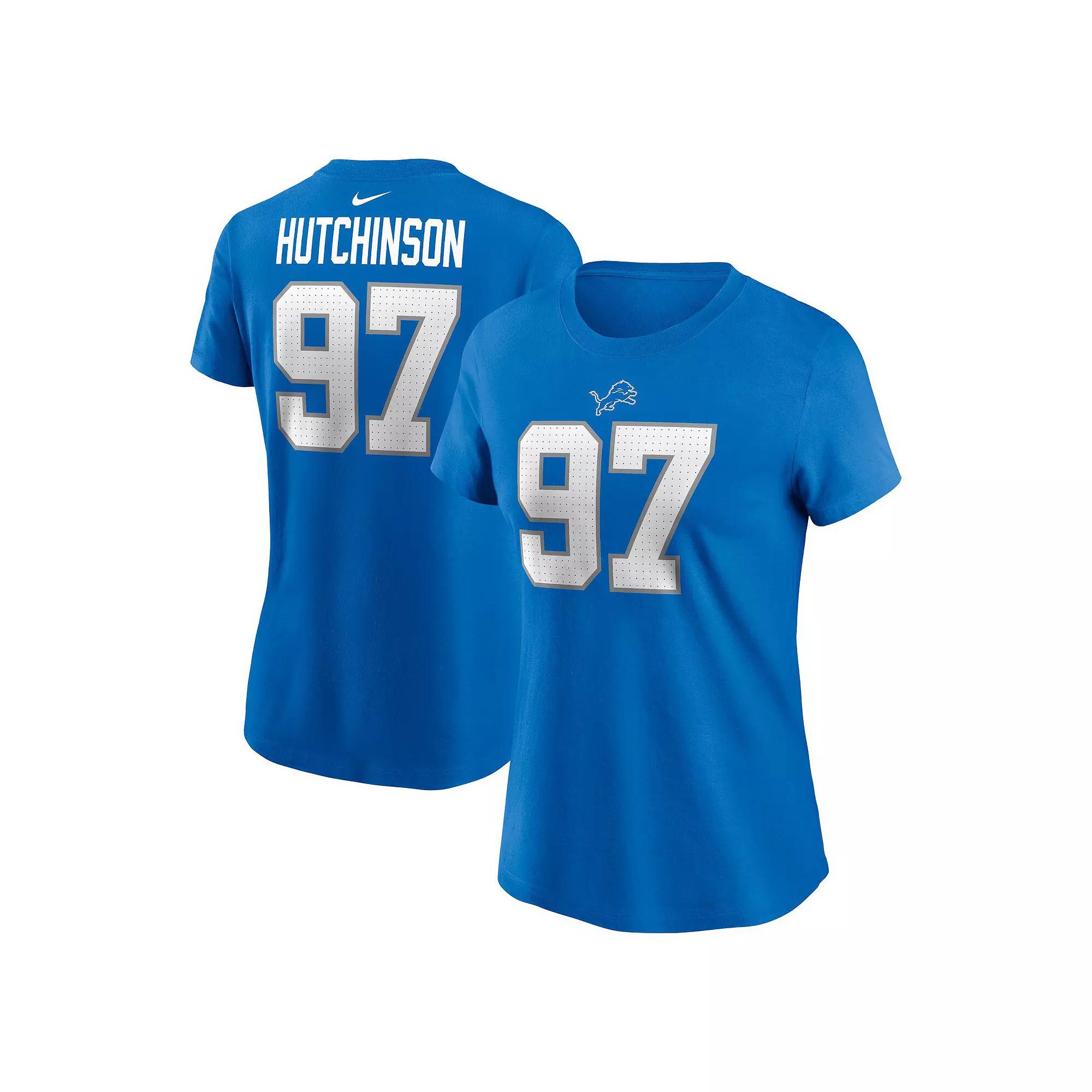 Women's Nike Aidan Hutchinson Blue Detroit Lions Player Name & Number T-Shirt,  Product Image