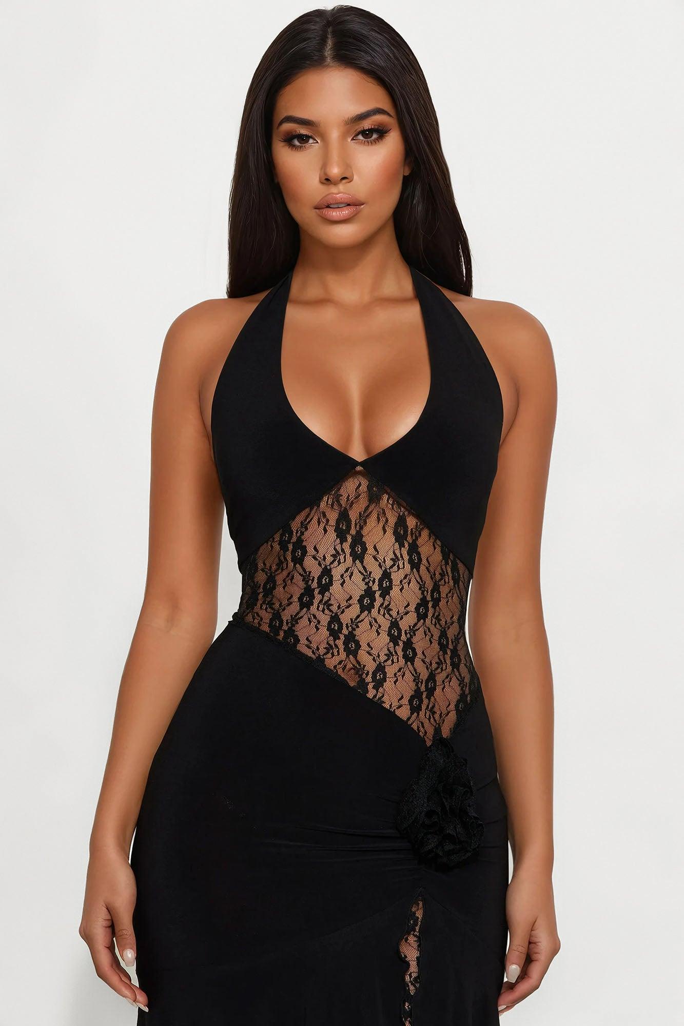 Katerina Lace Halter Maxi Dress - Black Product Image
