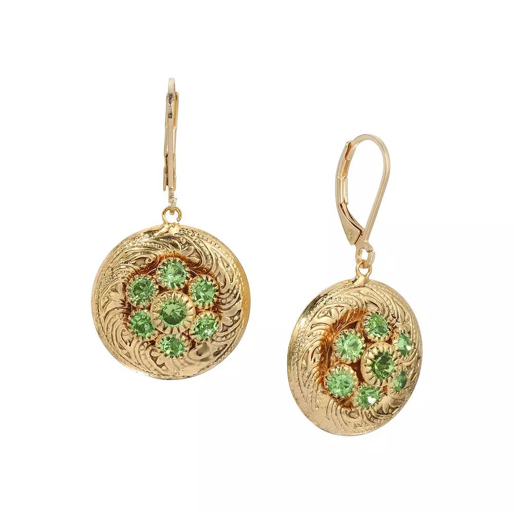 1928 14k Gold Tone Glass Stone Leverback Earrings, Womens, Green Product Image