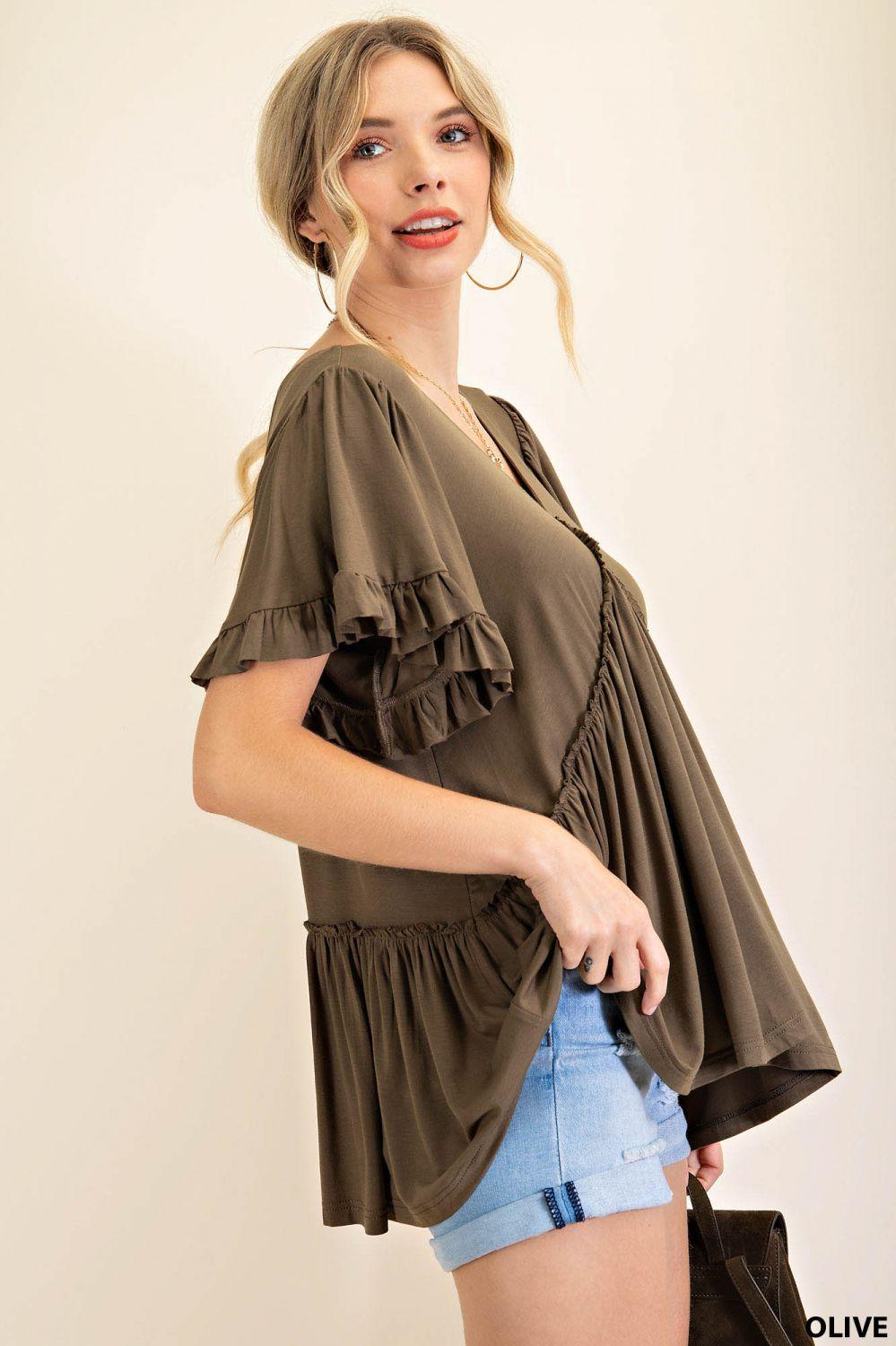 7275   Gracie Bell Sleeve Ruffle Top - Reg & Plus! Product Image