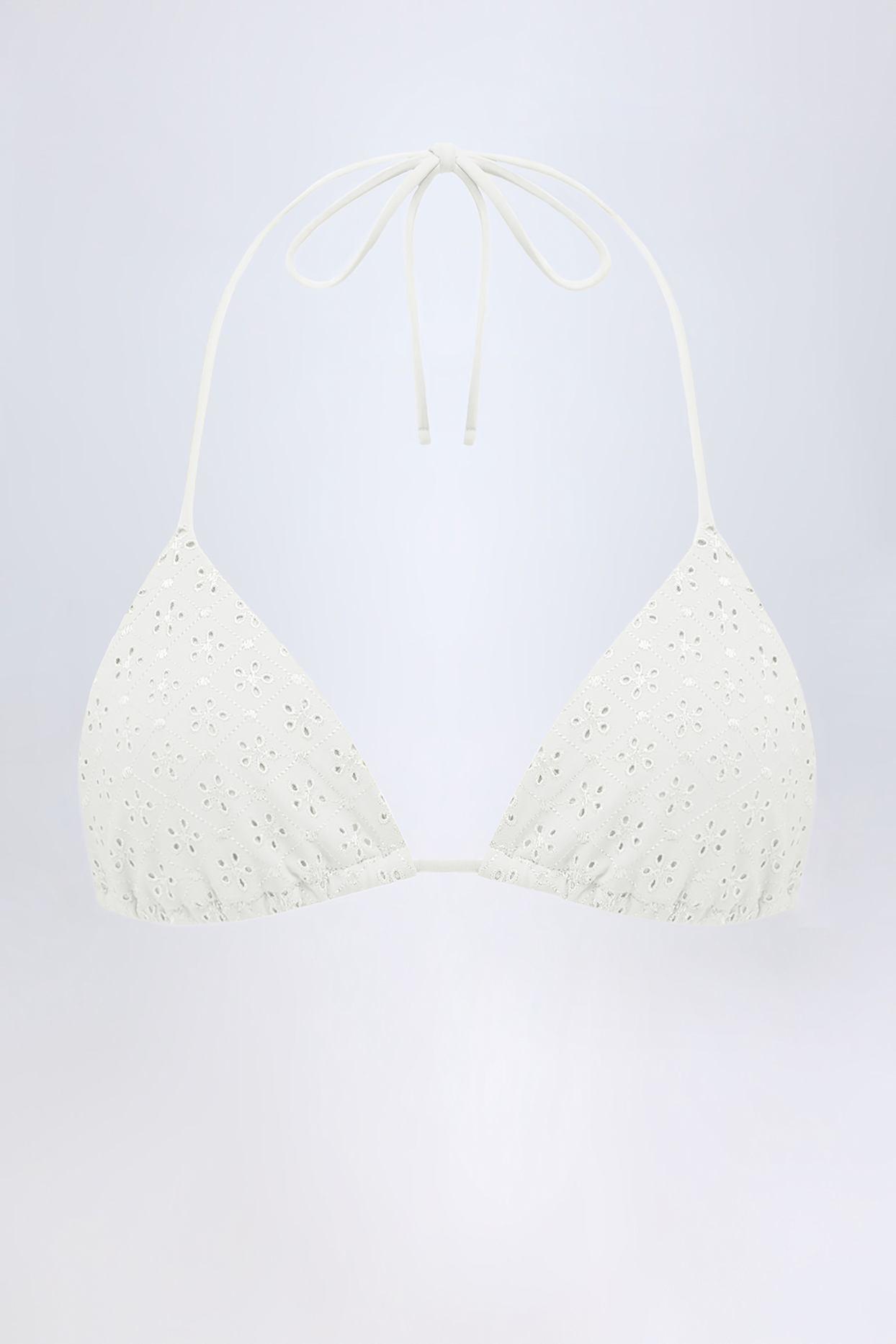Broderie Anglaise Triangle Bikini Top in White Product Image
