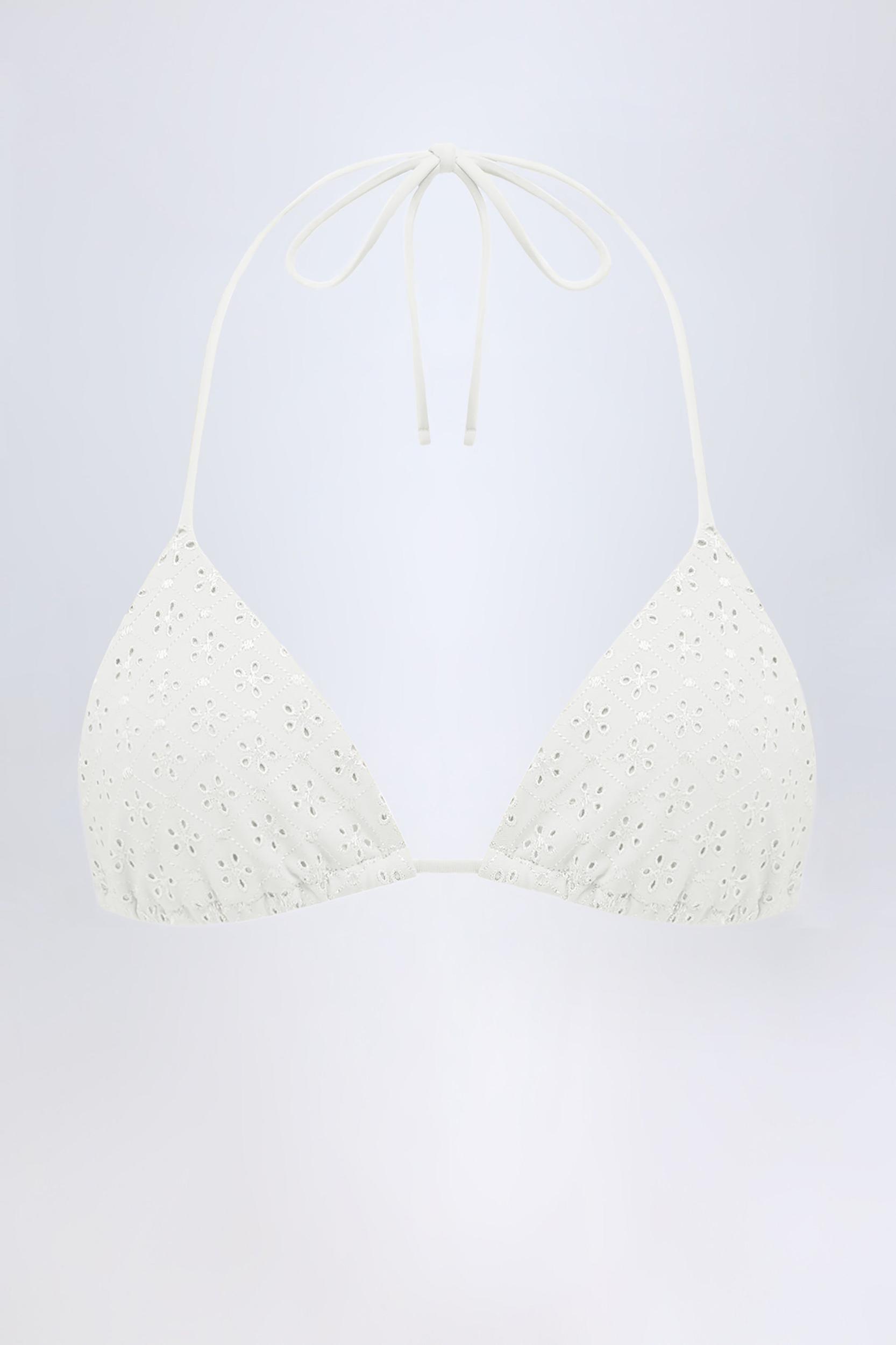Broderie Anglaise Triangle Bikini Top in White Product Image