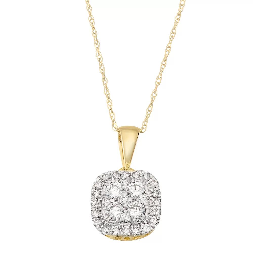 14k Gold 1/2 Carat T.W. Diamond Cluster Cushion Pendant Necklace, Women's, Size: 18", 10k Gold Product Image