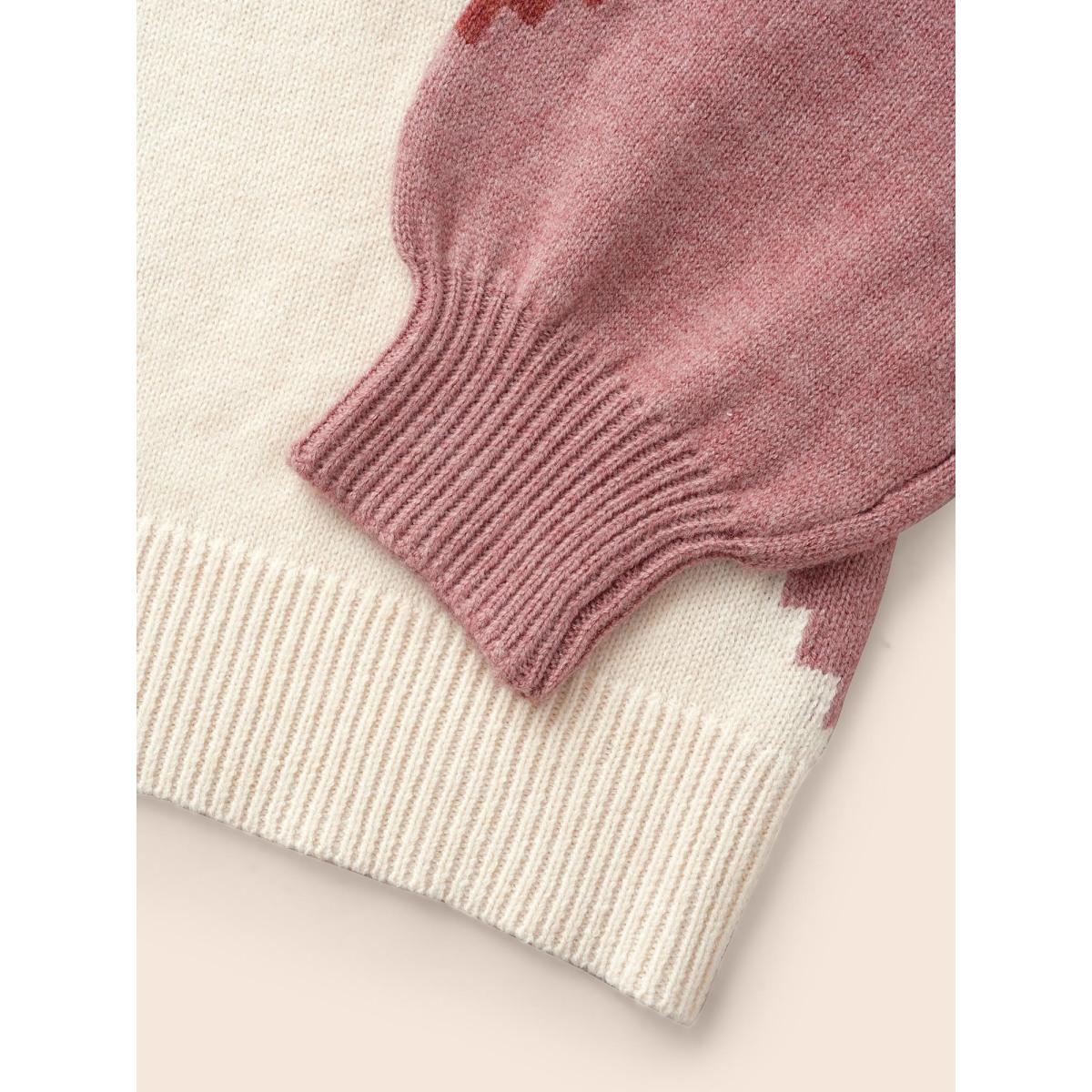 Plus Size Colorblock Contrast Round Neck Pullover DustyPink Women Casual Long Sleeve Round Neck Everyday Pullovers BloomChic 12/L Product Image