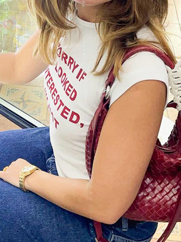 Round Neck Letter Print Short Sleeve Tee Product Image