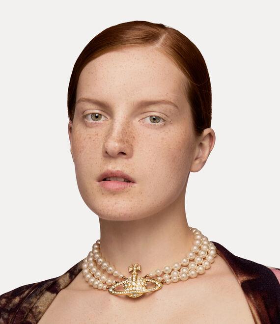 Three Row Pearl Bas Relief Choker Product Image