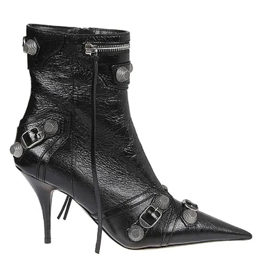 BALENCIAGA Womens Cagole Lambskin Buckle Zip Ankle Booties In Black Product Image