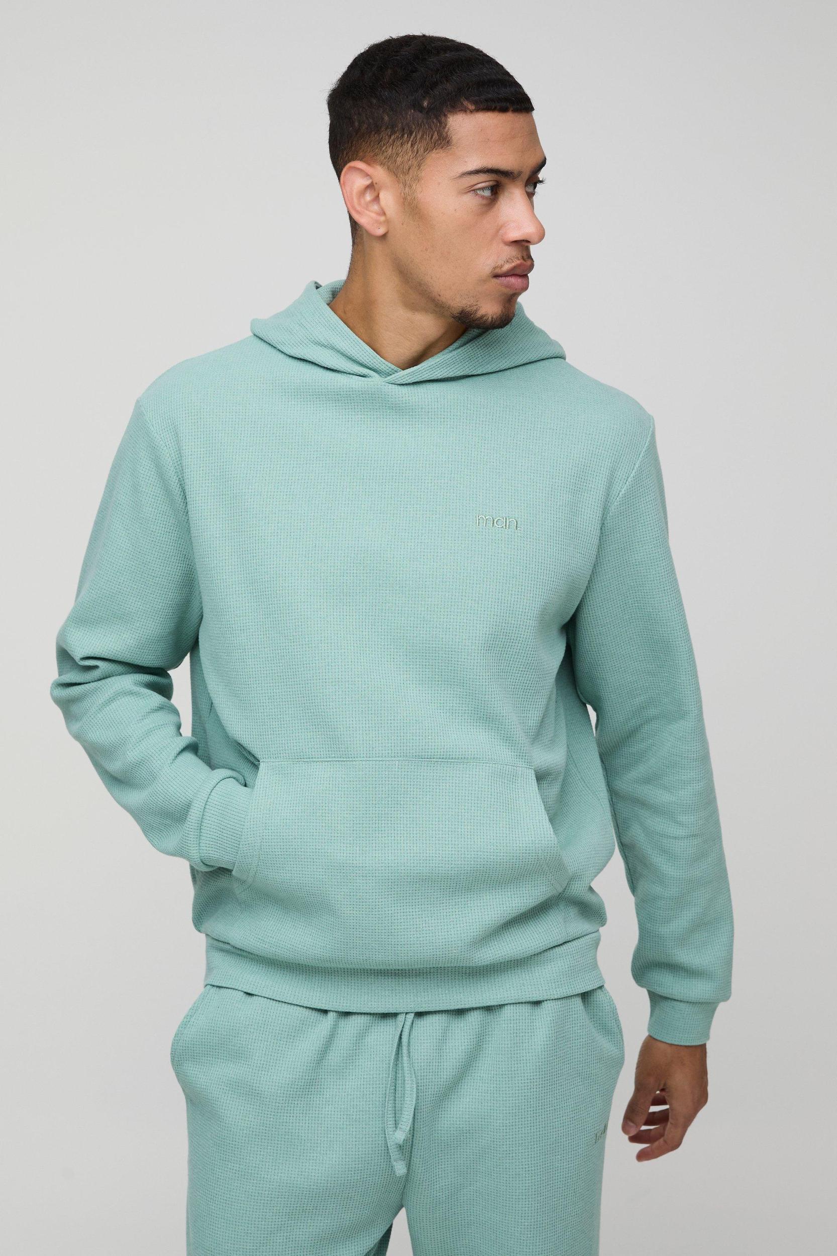 Regular Fit Man Embroidered Waffle Hooded Tracksuit | boohooMAN USA Product Image