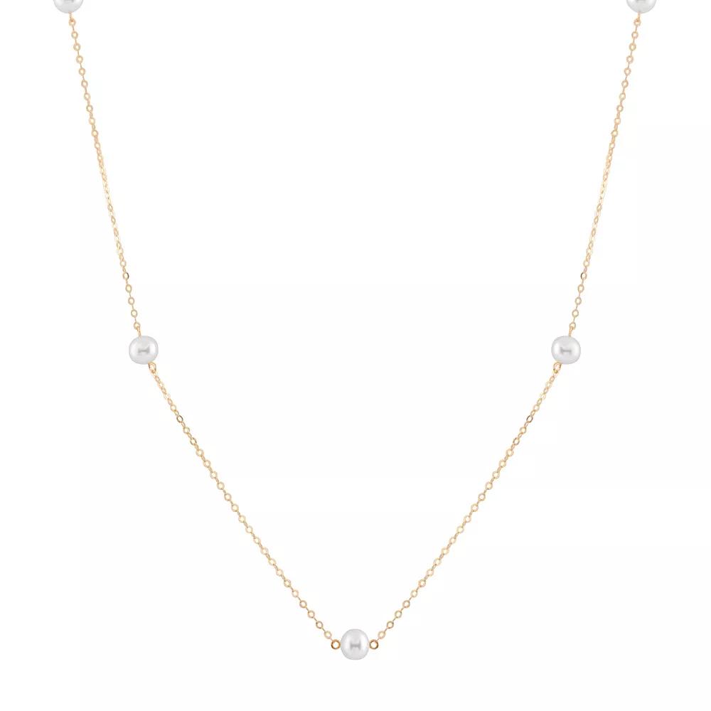 14k Gold Freshwater Cultured Pearl Station Necklace, Women's, Size: 18", White Product Image