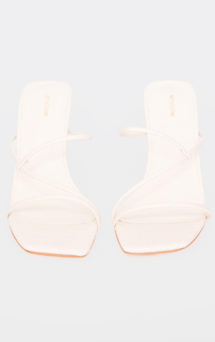 Cream Croc PU Square Toe Strappy Mid Heeled Mules Product Image
