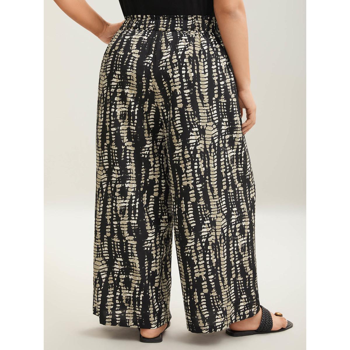 Plus Size Abstract Tie-Dye Wide-Leg Pants Women Black Timeless Wide Leg Mid Rise Elegant Pants BloomChic 26/4X Product Image