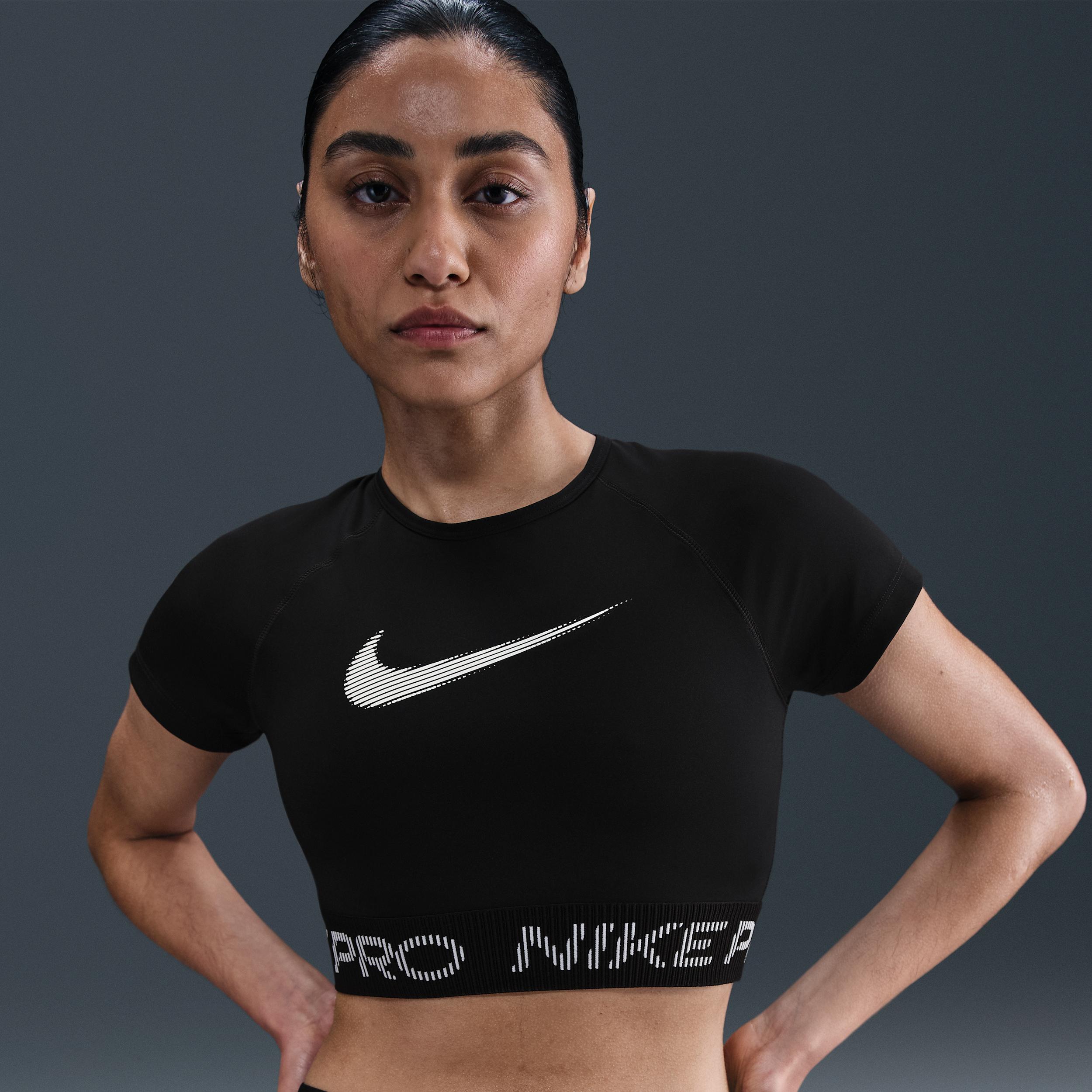 Womens Nike Pro Dri-FIT Short-Sleeve Cropped Graphic Top | HV3673-010 Product Image