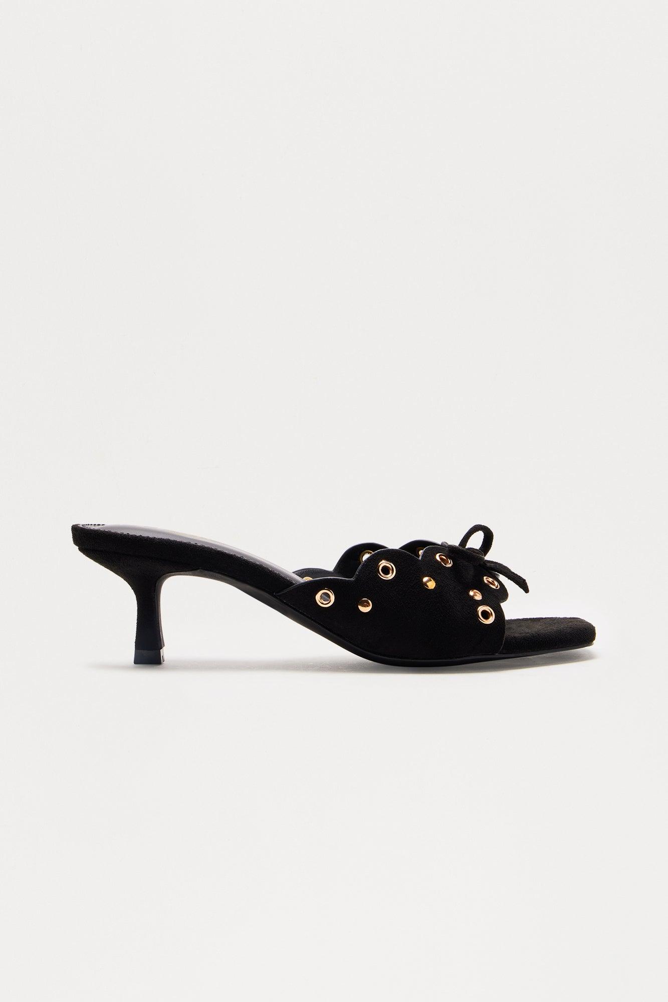 Nerina Grommet Bow Mules - Black Product Image
