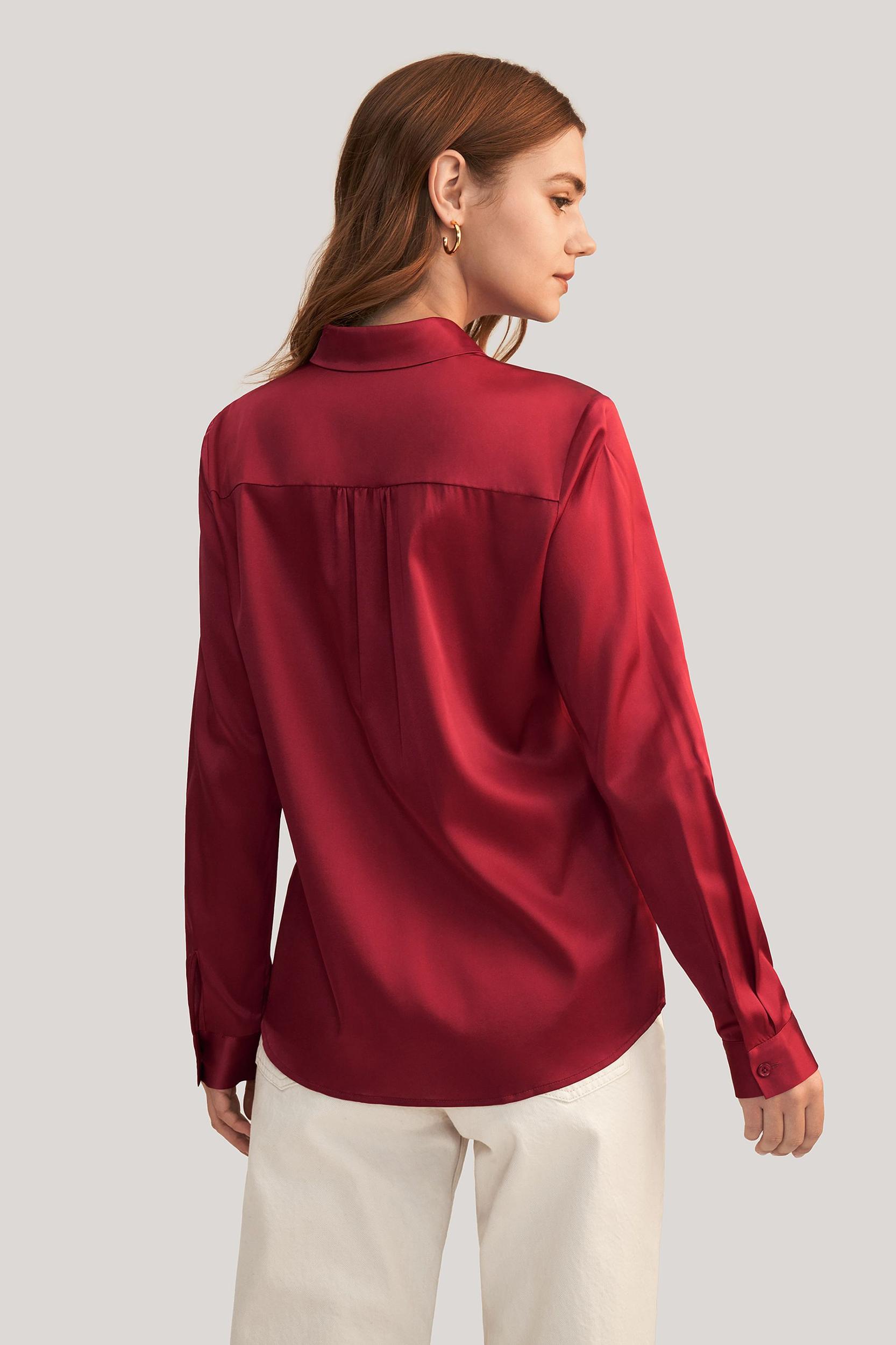 Long Sleeves Collared Silk Blouse Product Image