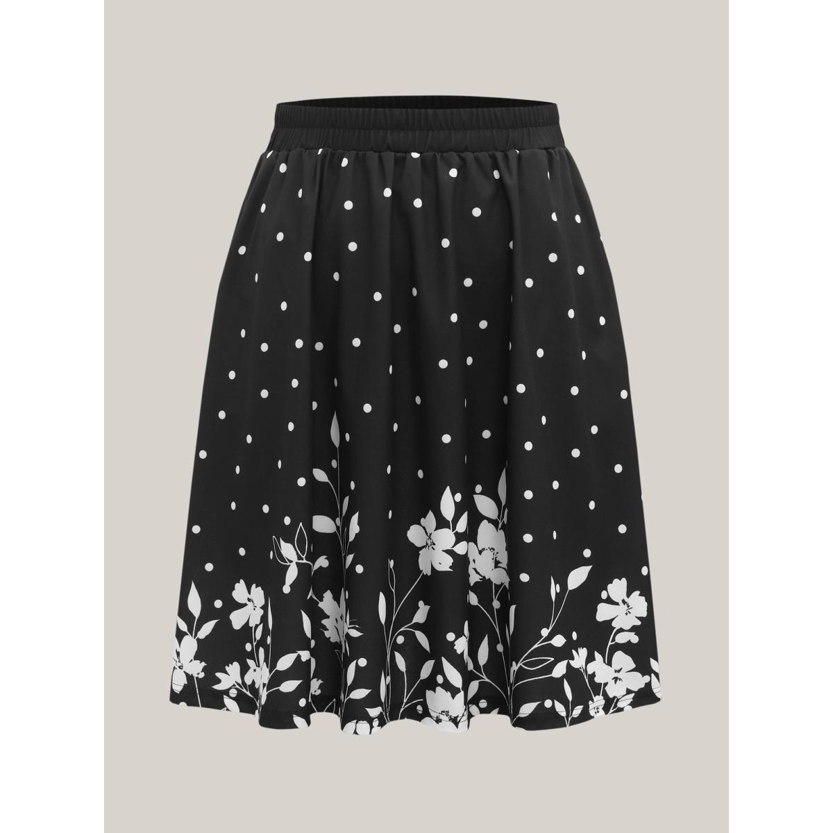 Plus Size Floral Print Pleated Midi Skirt Women BlackFlower Elegant Bodycon Low stretch Slanted pocket Everyday-Elegant Skirts BloomChic 14-16/1X Product Image