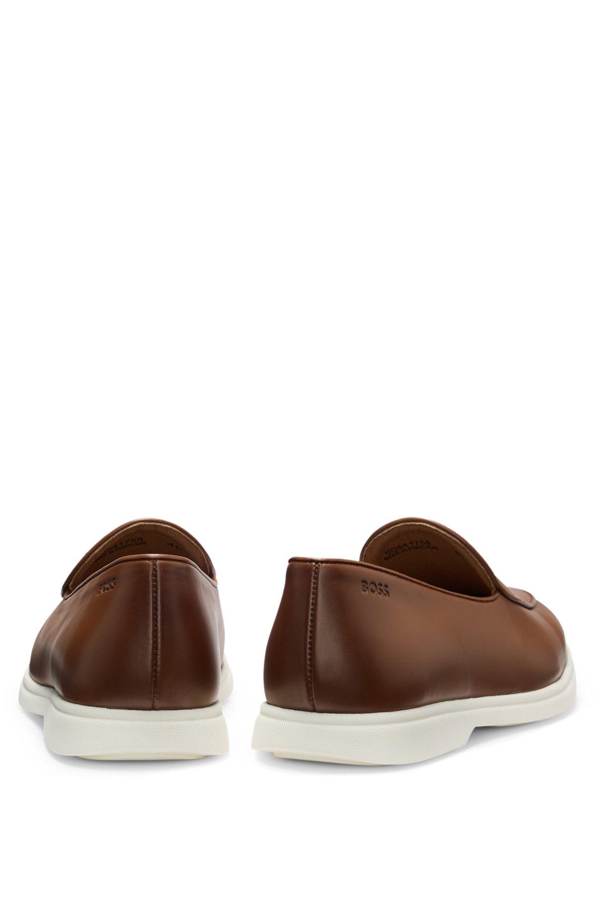 BOSS - Nappa-leather loafers with contrast outsole - Brown Product Image