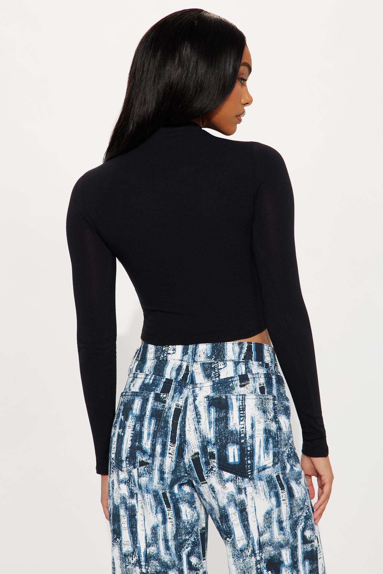 Gemma Mock Neck Long Sleeve Top - Black Product Image