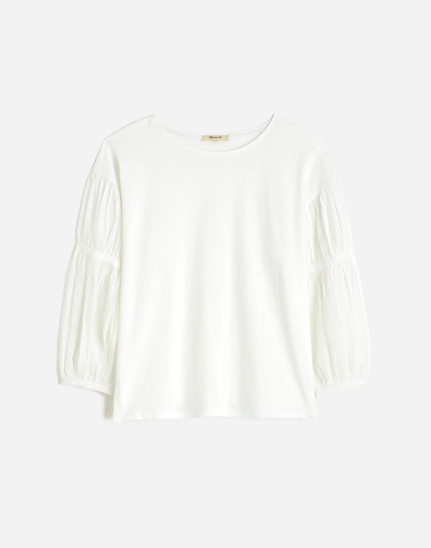 Puff-Sleeve Drop-Shoulder Knit Top Product Image