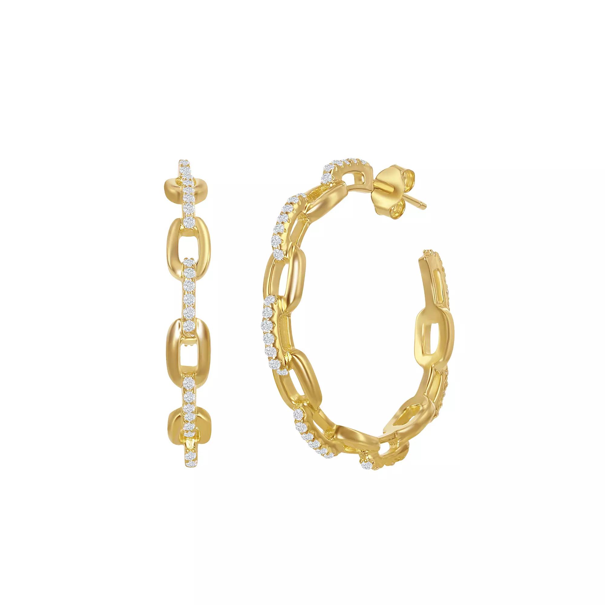 Sterling Silver & Cubic Zirconia Paperclip Hoop Earrings, Women's, Gold Tone Product Image