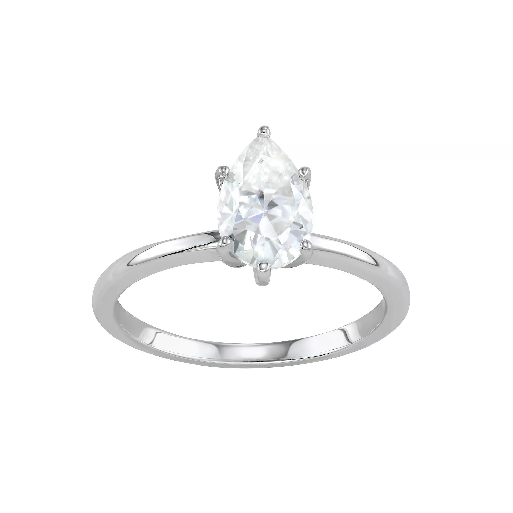 Charles & Colvard 14k White Gold 1 1/2 Carat T.W. Lab-Created Moissanite Pear Solitaire Engagement Ring, Women's, Size: 7 Product Image