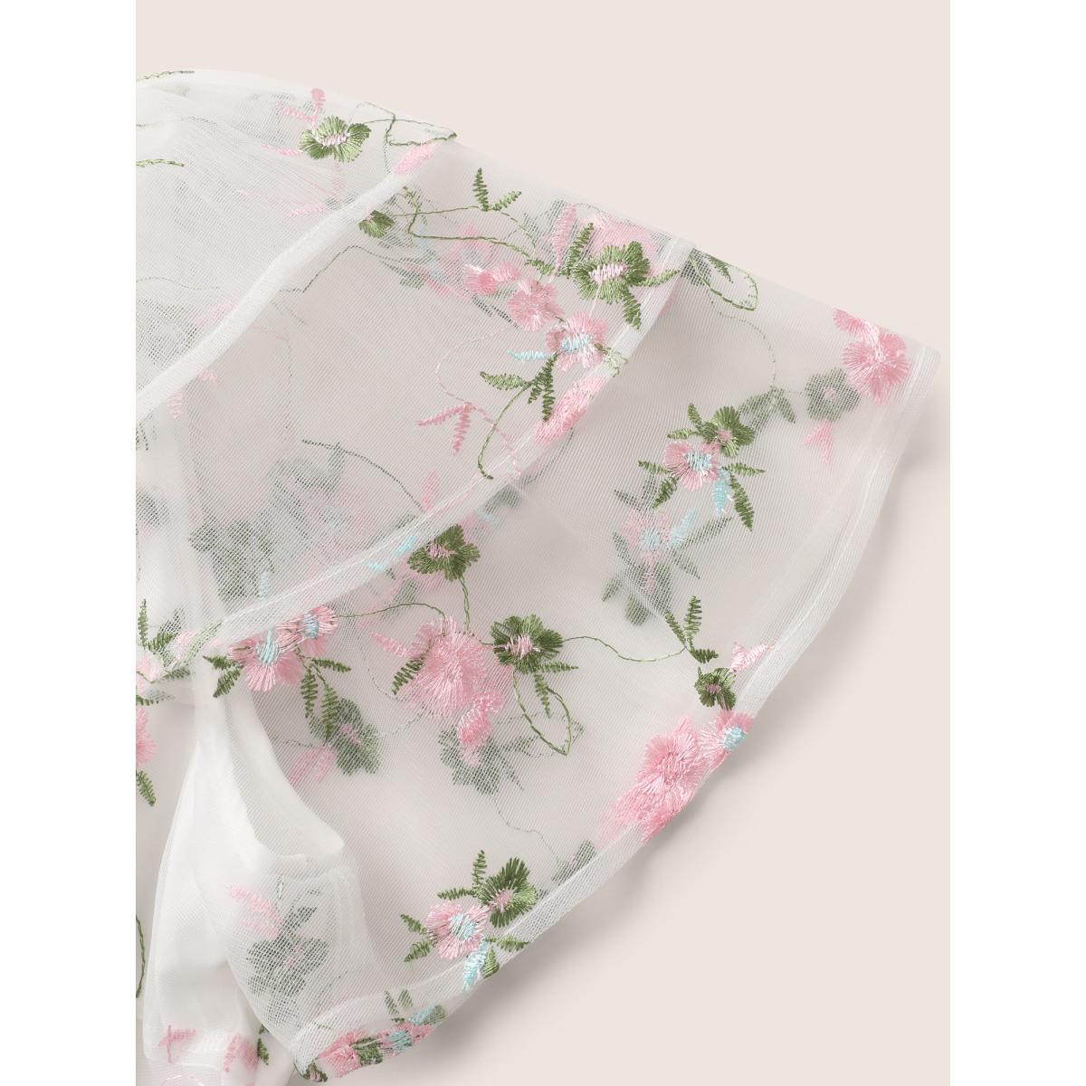 Plus Size Overlap Collar Mesh Floral Embroidered Tiered Ruffles Dress Originalwhite Women Formal Texture Overlap Collar Short sleeve Curvy BloomChic 18-20/2X Product Image