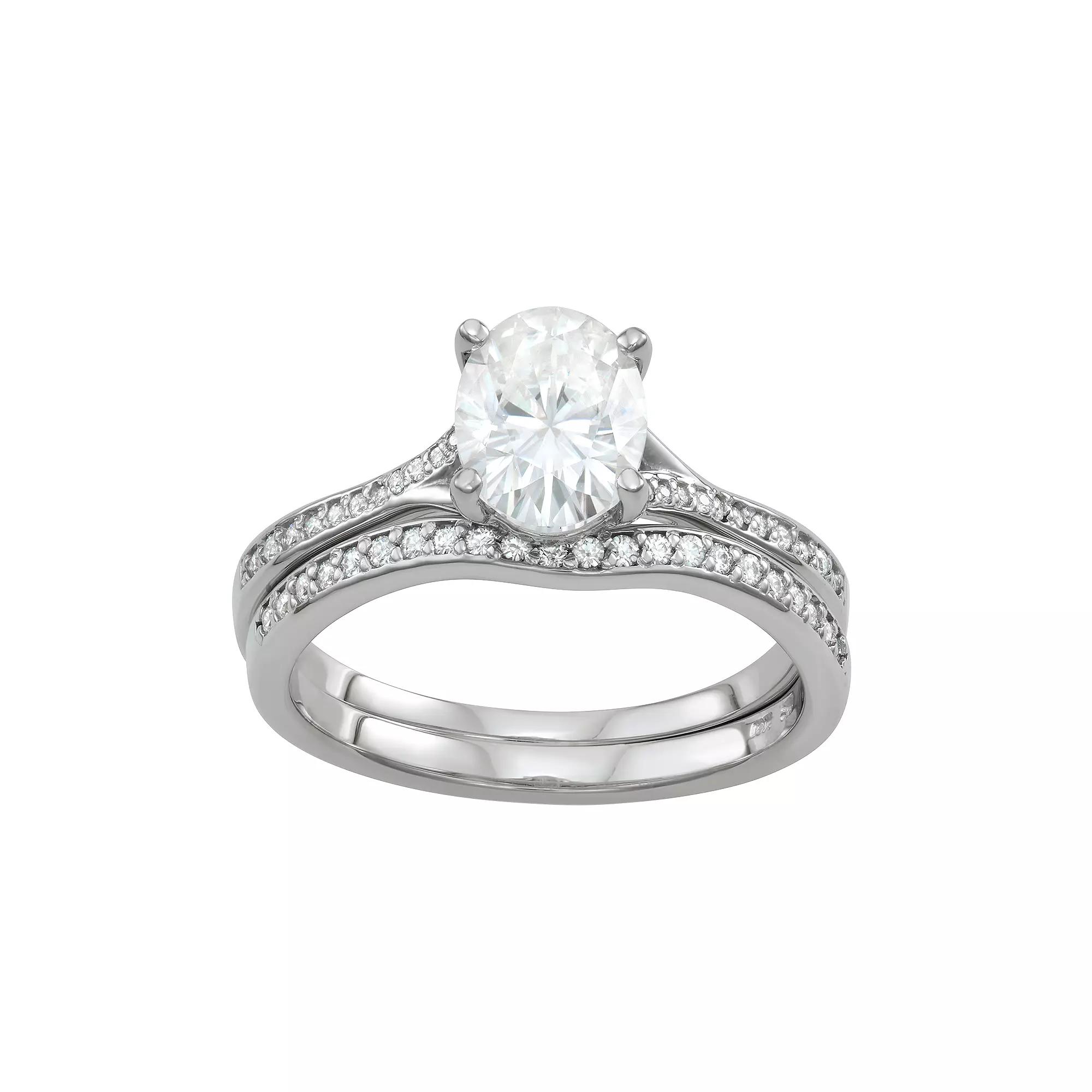 Charles & Colvard 14k White Gold 2 3/8 Carat T.W. Oval Lab-Created Moissanite Engagement Set, Women's, 14k Whgold Product Image