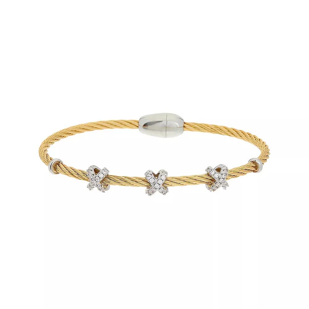 Juvell Two Tone 18k Gold Plated X Bead Cubic Zirconia Bangle Bracelet, Women's, Size: 7", Gold Tone Product Image