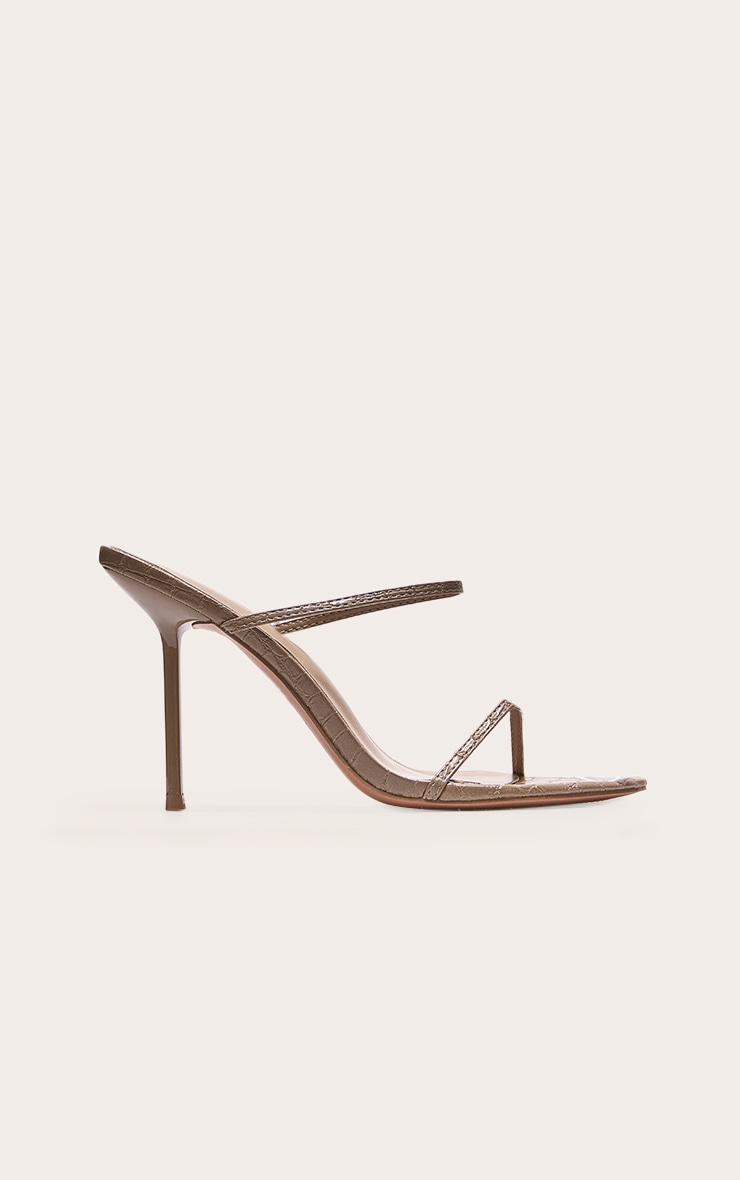 PLT Label Taupe Croc Faux Leather Barely There Point Toe High Heels Product Image