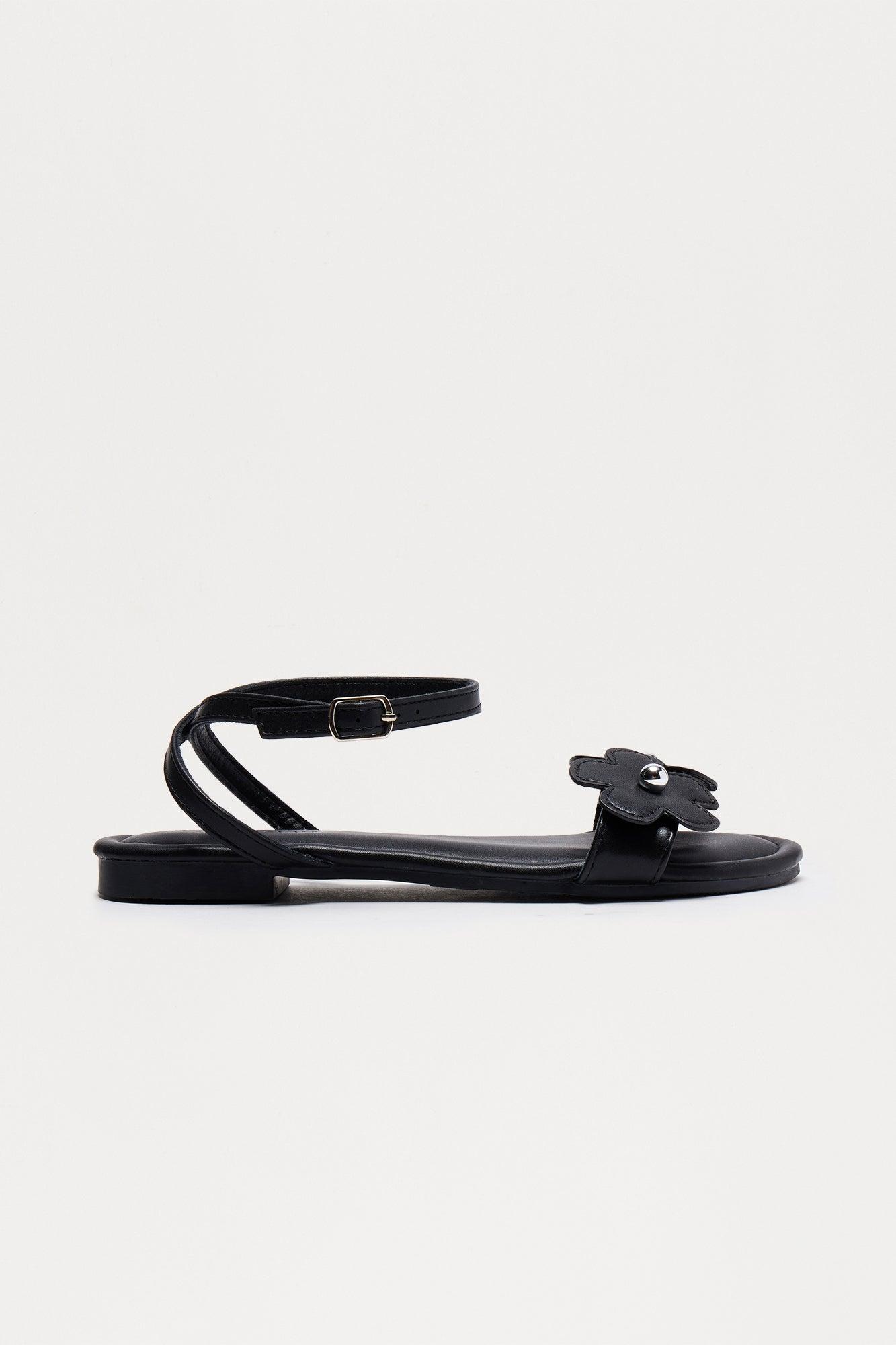 Raleigh Flower Sandals - Black Product Image