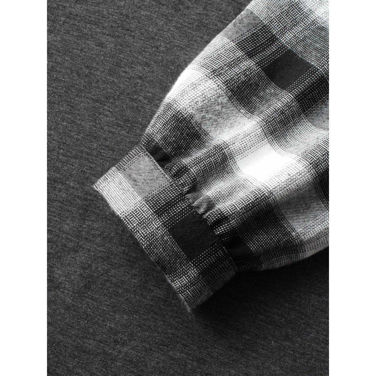 Plus Size Plaid Patchwork Notched Button Detail Sweatshirt Women DimGray Casual Patchwork Notched collar Everyday Sweatshirts BloomChic 28/5X Product Image