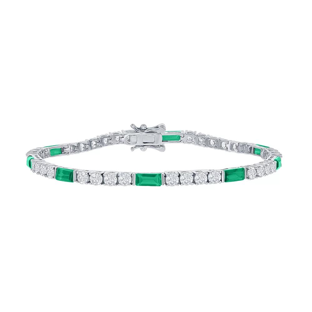 Sterling Silver White & Green Cubic Zirconia 3 mm Tennis Bracelet, Women's, Size: 7.5" Product Image