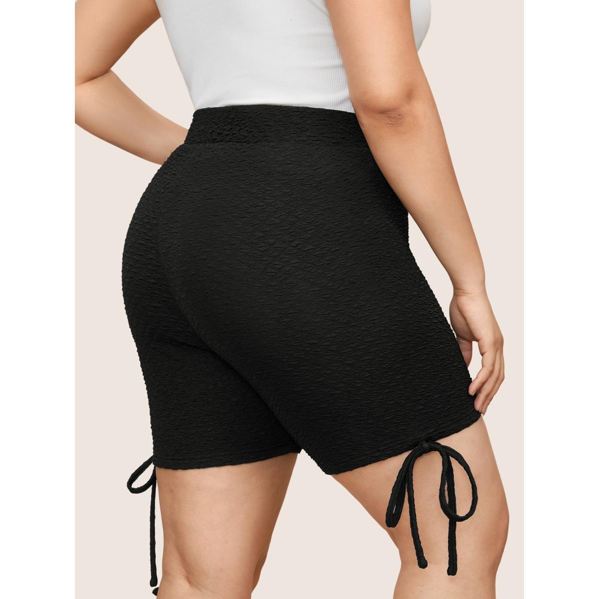 Plus Size Plisse Tie Knot Elastic Waist High Rise Leggings Women Black Casual High stretch Skinny High Rise Everyday Leggings BloomChic 10/M Product Image