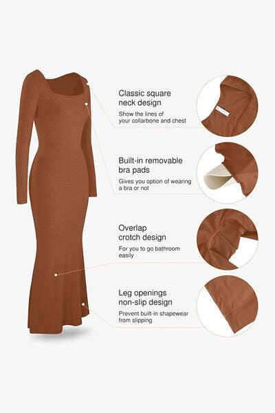 Basic Bae Built-In Shapewear Square Neck Long Sleeve Maxi Dress Product Image