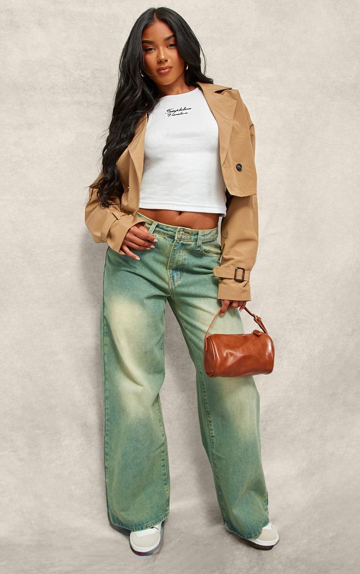 Taupe Belted Cropped Trench Coat Product Image