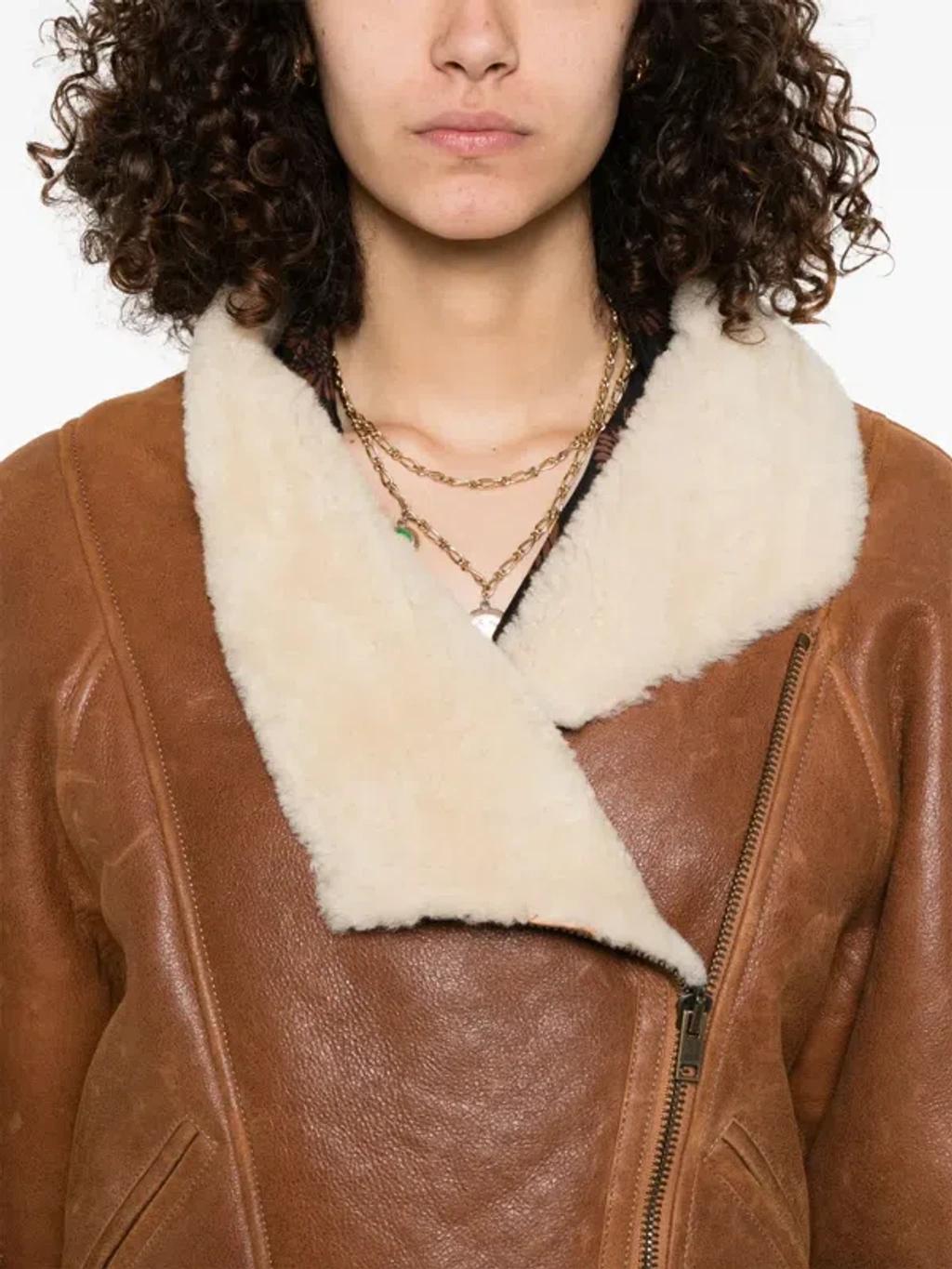 ISABEL MARANT Cropped Jacket In Smooth Lambskin In Brown Product Image