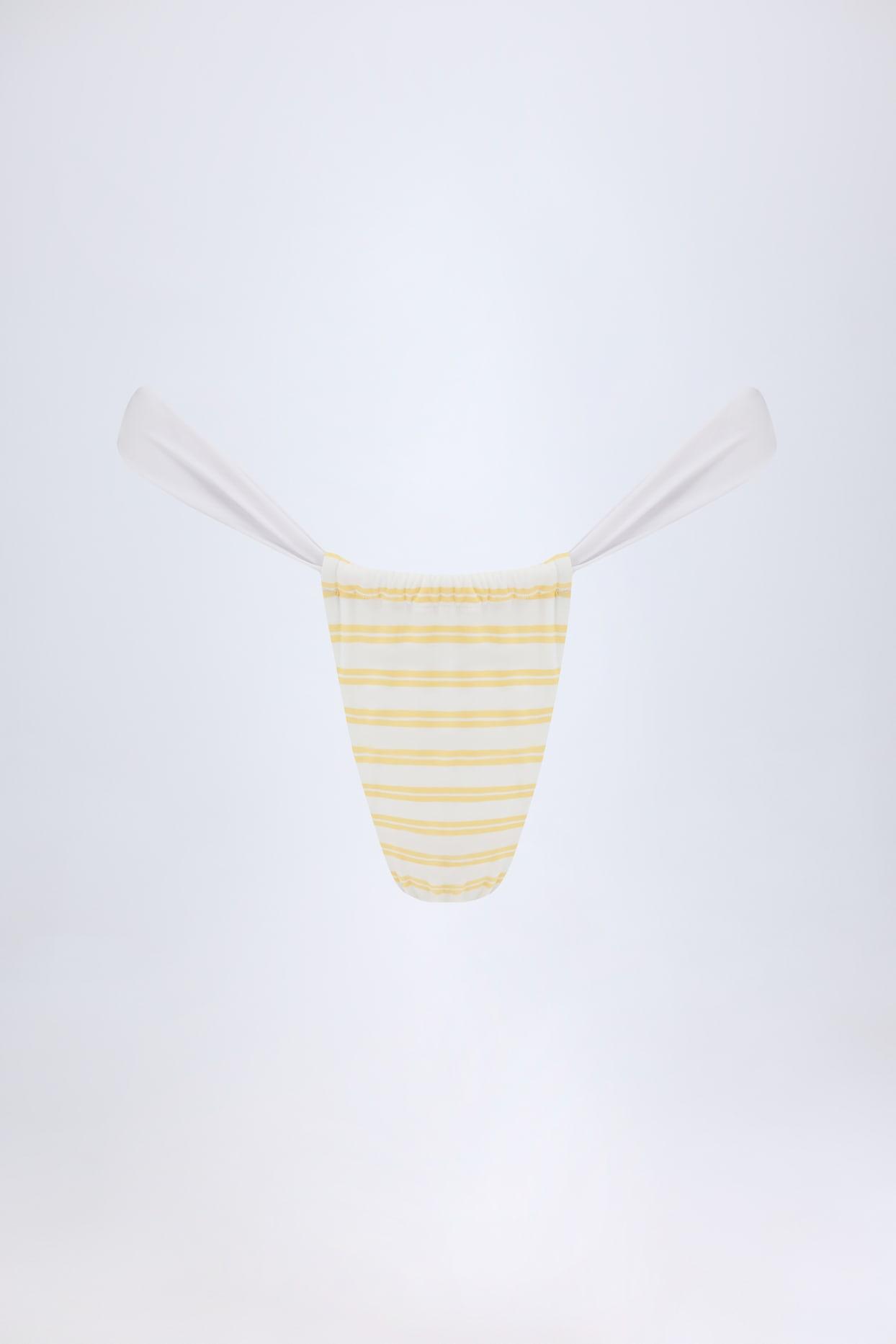 Ruched Cheeky Bikini Bottoms in Lemon Yellow Double Stripe Product Image