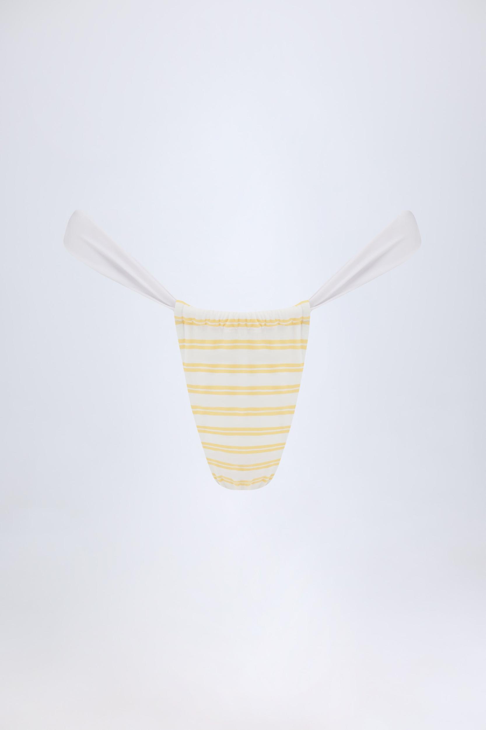 Ruched Cheeky Bikini Bottoms in Lemon Yellow Double Stripe Product Image