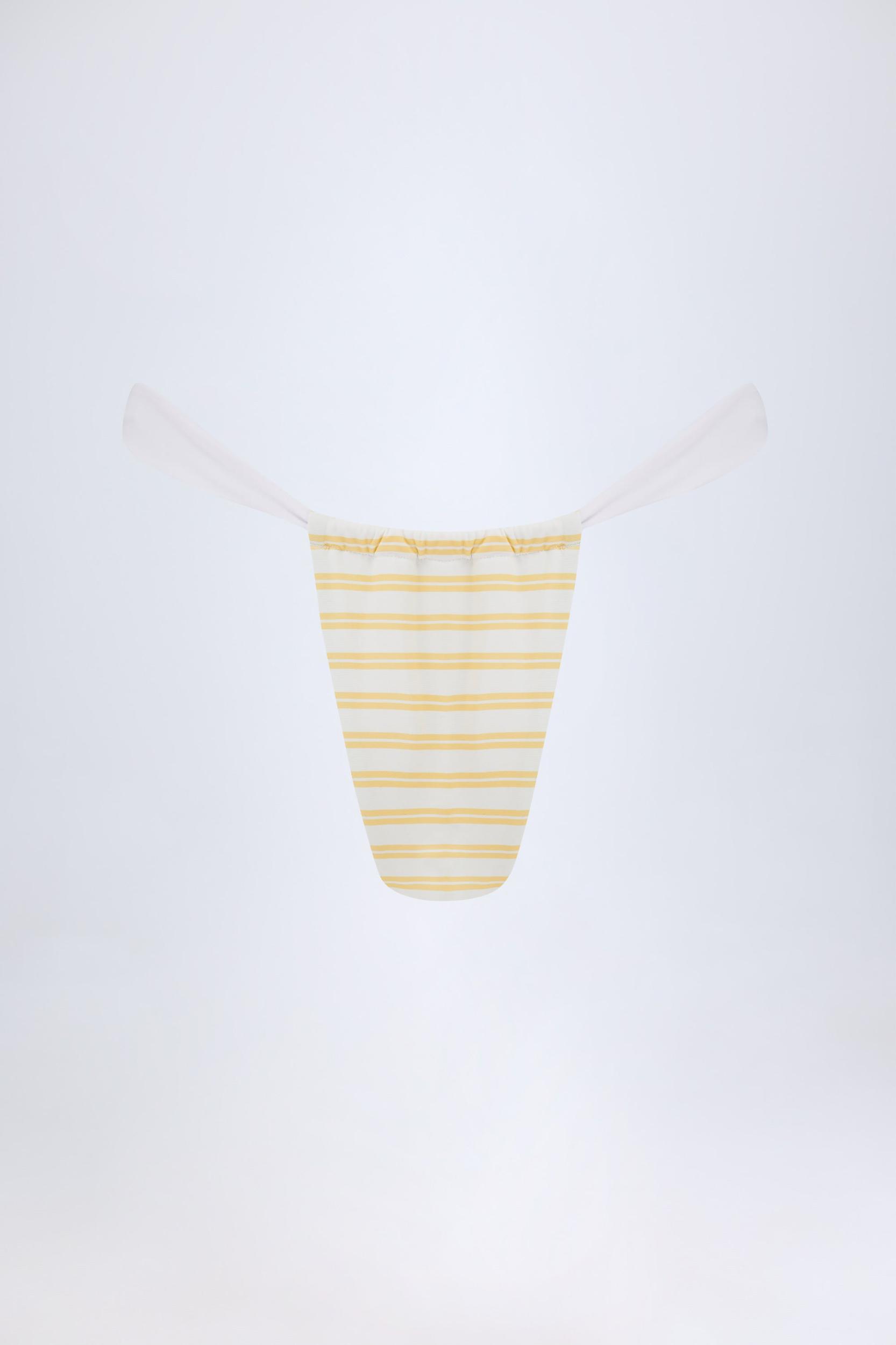 Ruched Cheeky Bikini Bottoms in Lemon Yellow Double Stripe Product Image