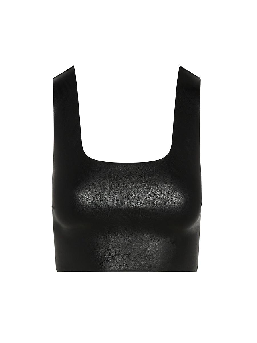 Womens Squareneck Faux Leather Crop Top Product Image