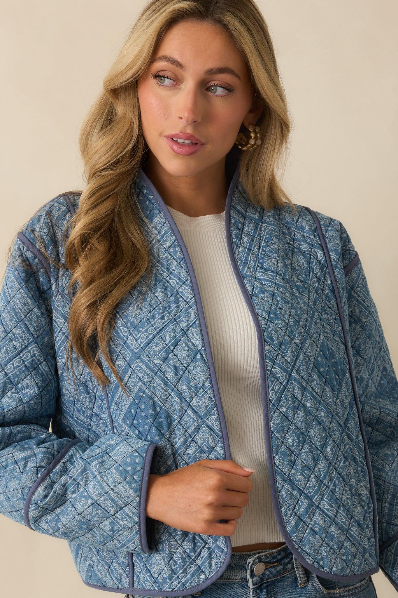All You Do Light Blue Quilted Jacket Product Image