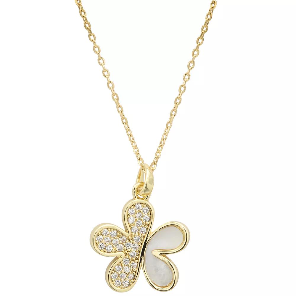 City Luxe Gold Tone Mother-of-Pearl & Cubic Zirconia Flower Pendant Necklace, Women's, Gold Tone Mop Product Image