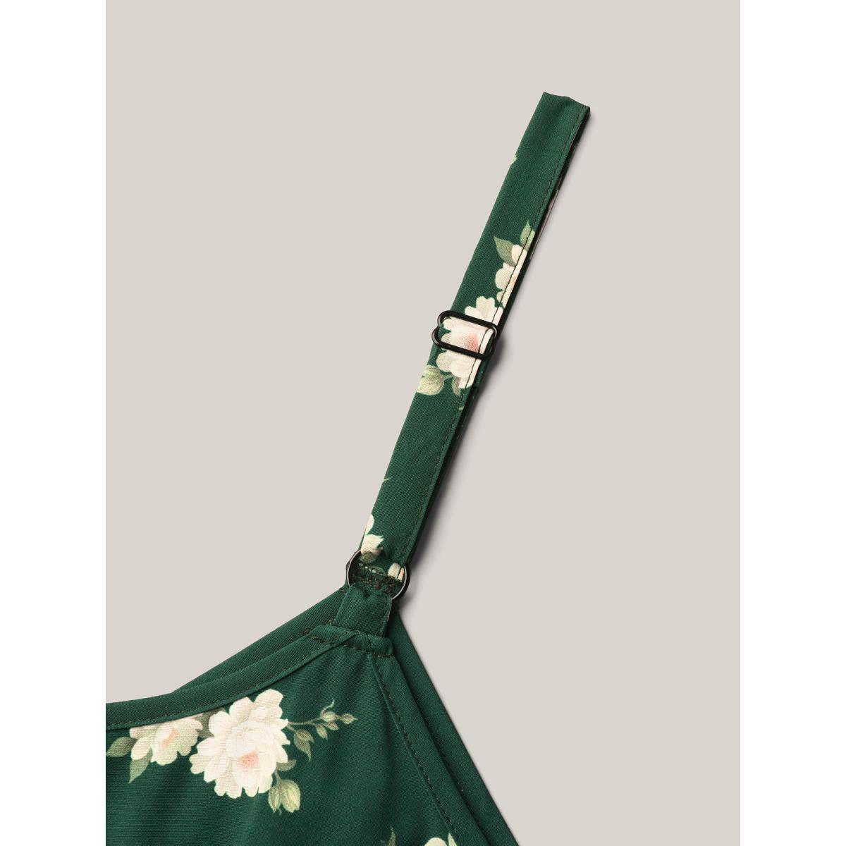 Plus Size Floral Print Off Sleeve Pockets Midi Dress DarkGreen Women Resort Non V-neck Sleeveless Curvy BloomChic 26/4X Product Image