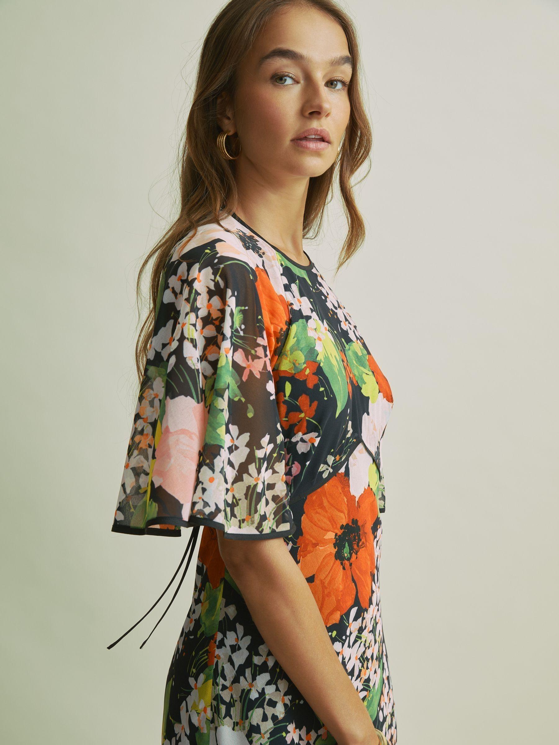 Florere Cape Detail Midi Dress in Multi Product Image
