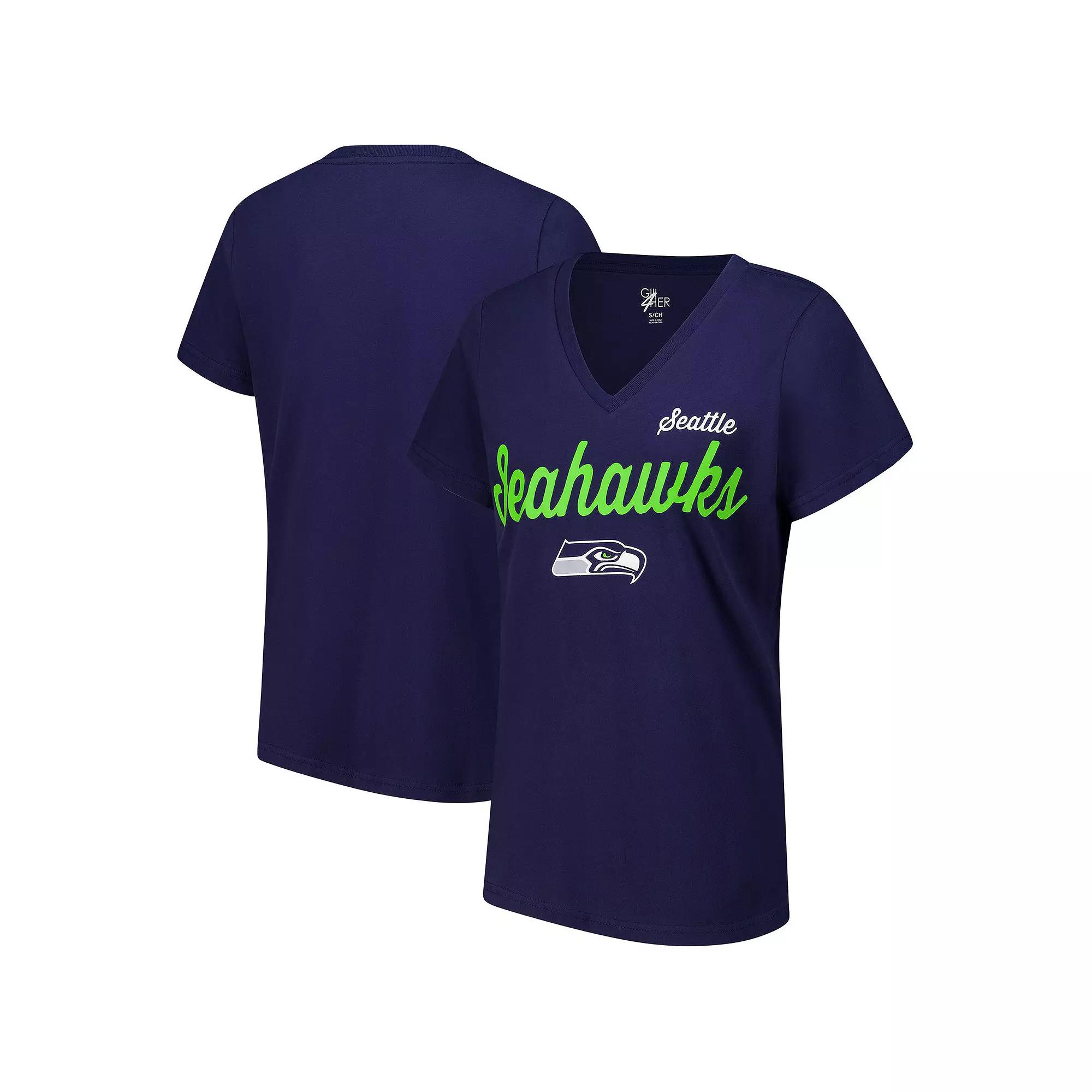 Women's G-III 4Her by Carl Banks College Navy Seattle Seahawks Post Season V-Neck T-Shirt,  Product Image