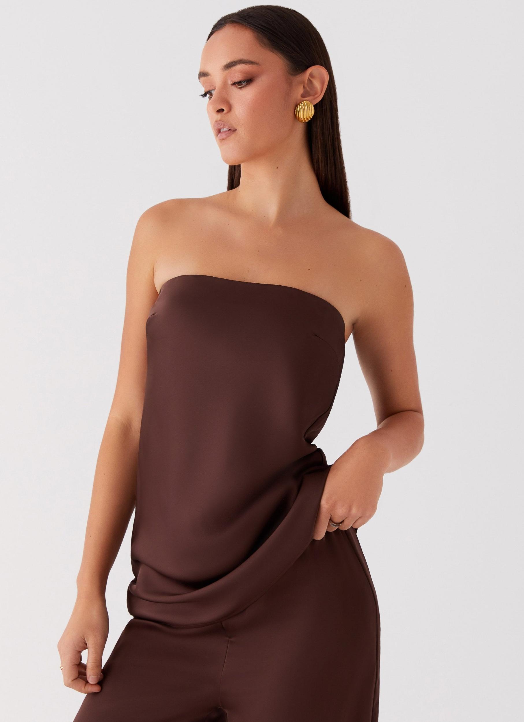 Zoey Satin Tube Top - Chocolate Product Image