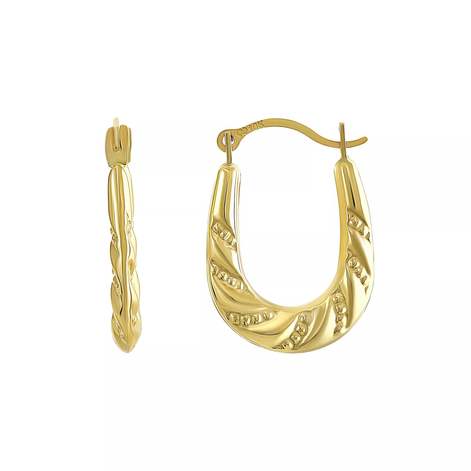Taylor Grace 10K Gold Beaded Oval Hoop Earrings, Women's Product Image